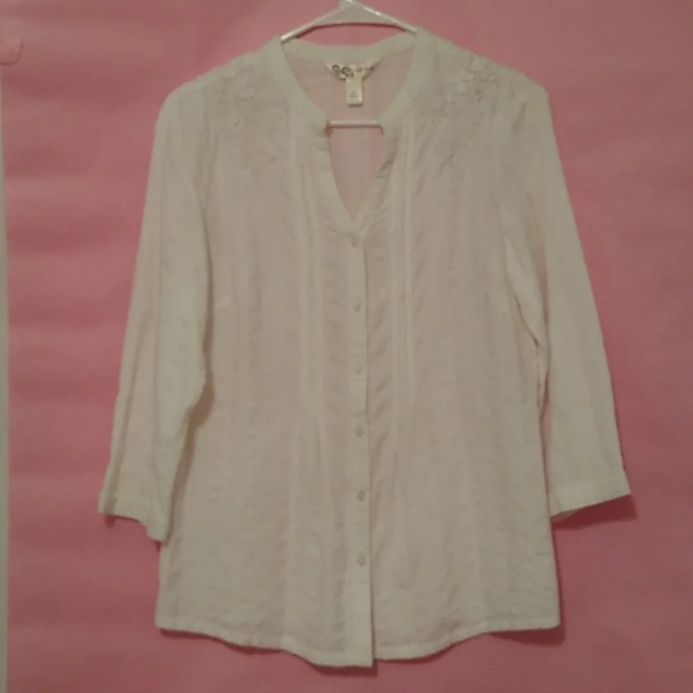 Krazy Kat 100% Cotton White Blouse Front Pintucks Appliques - Picture 1 of 15